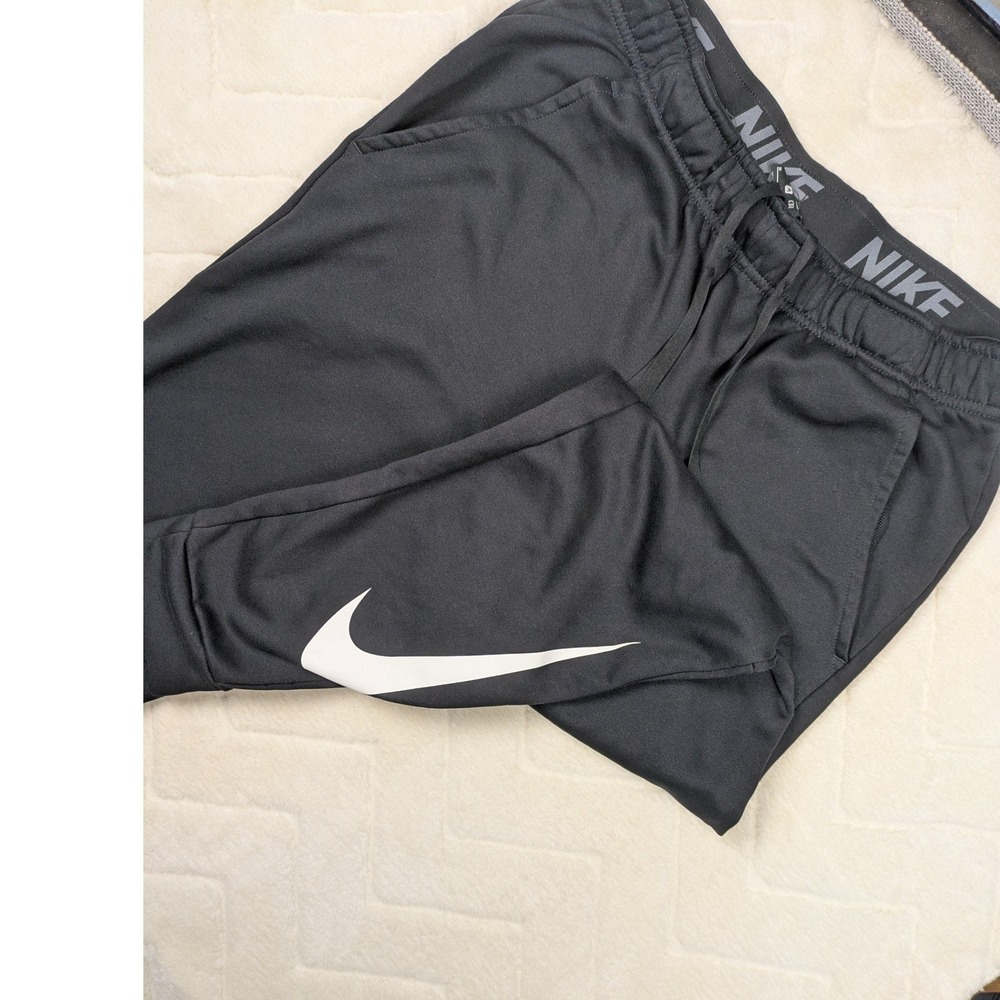 Nike Dri-FIT Standard Fit Joggers Black Tapered Sweats Mens Medium White Swoosh